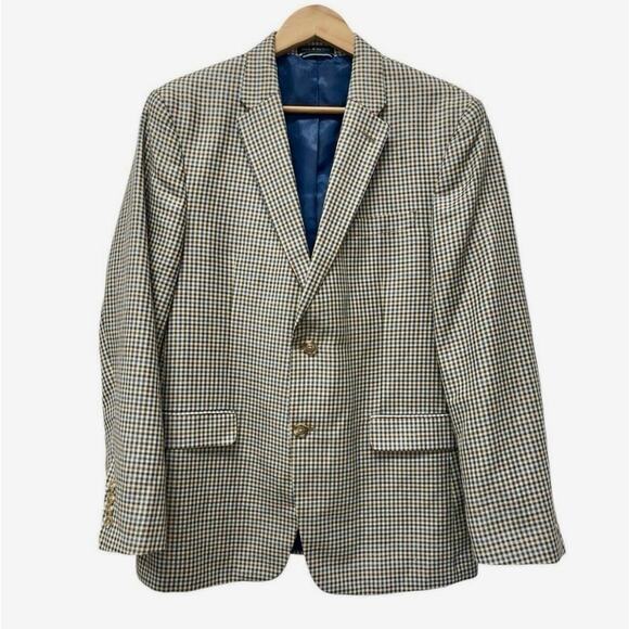 Tommy Hilfiger Blazer Mens 42 Large Houndstooth Linen Sport Coat Jacket Derby - Picture 1 of 10